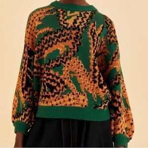 FARM Rio Green and Brown Crocodile Patterned Sweater